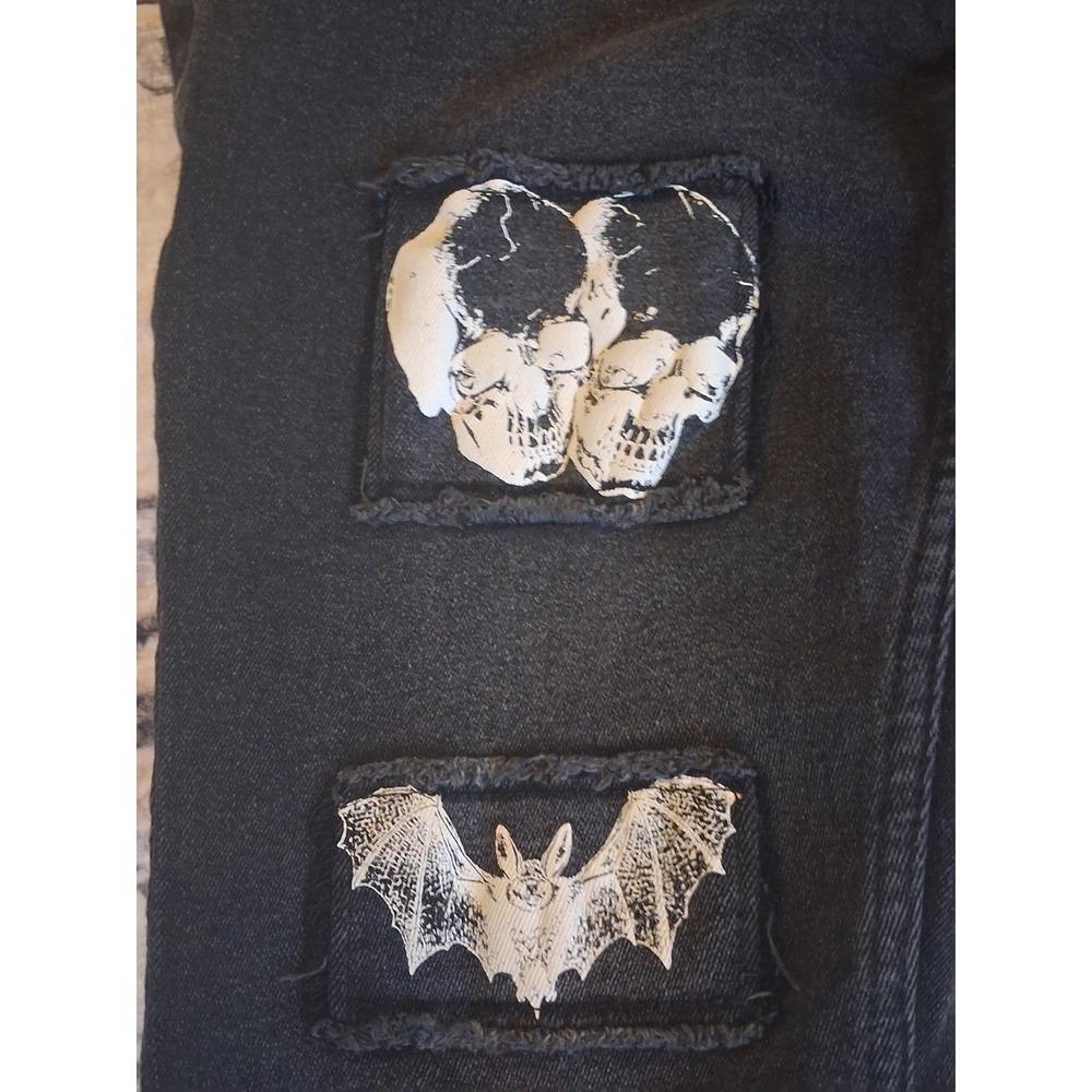 Hot Topic Goth core death rock/Roll Jeans Men 36x32 Black Skeleton Skull Patches - Picture 8 of 11